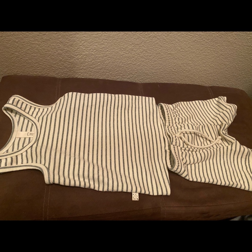 Childhood’s Clothing tank and shorts gray stripe